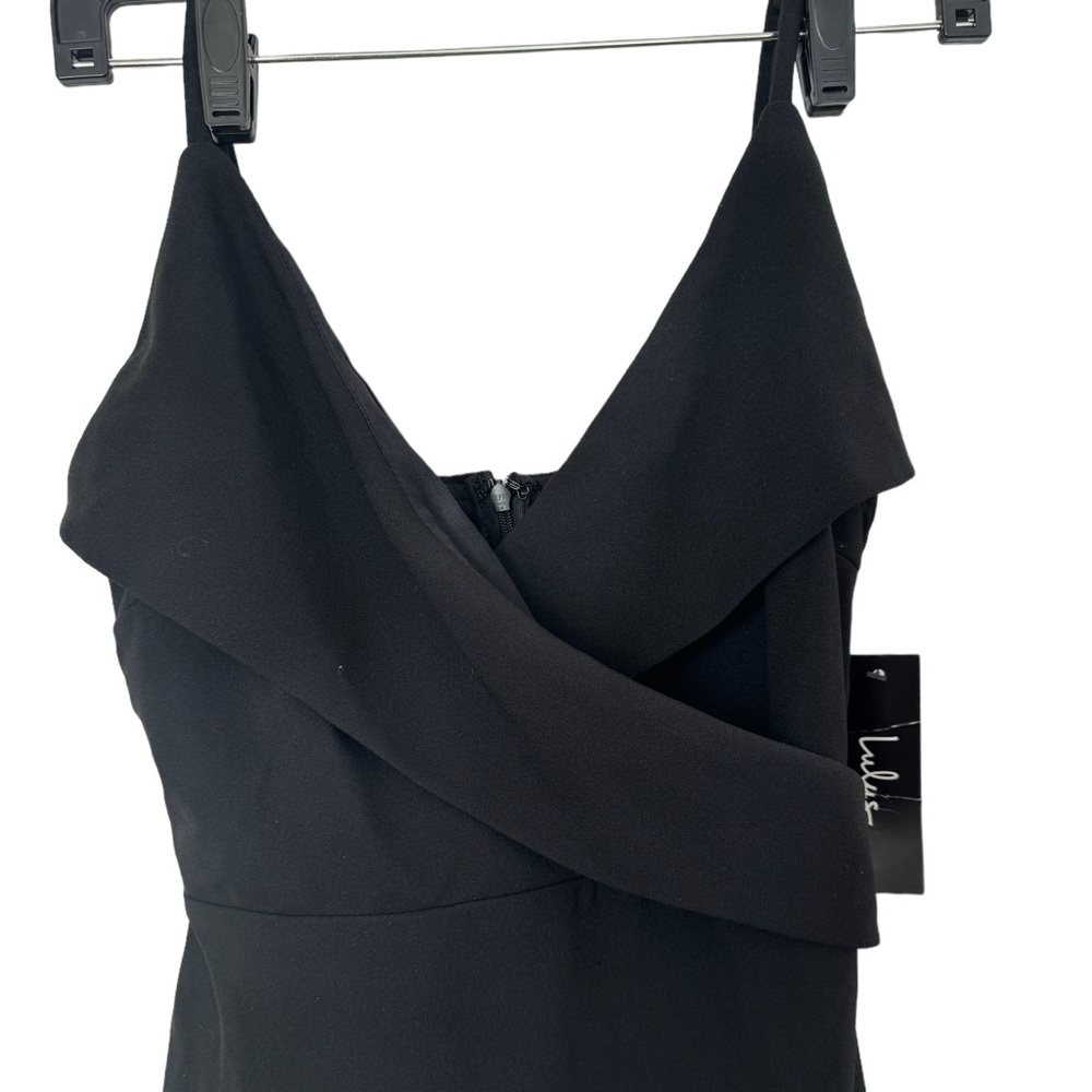 Lulu's Women's Black Dress with Front Crossing Collar
